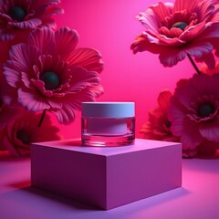 Magenta Bloom: Neon-Lit Beauty Showcase on Cubic Platform