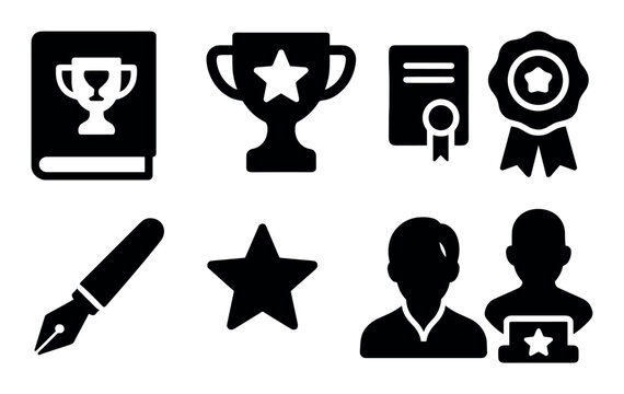 Awards and achievement icons: trophy, certificate, star, badge