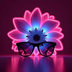 Vibrant Floral Glamour: Illuminated Neon Lights Showcase Stylish Sunglasses