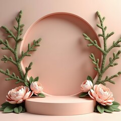 Enchanting Mossy Branch Podium with Peonies: Nature-Inspired Beauty Stand
