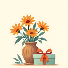 Blooming Summer Bliss: Orange Daisies in Wooden Urn Vase