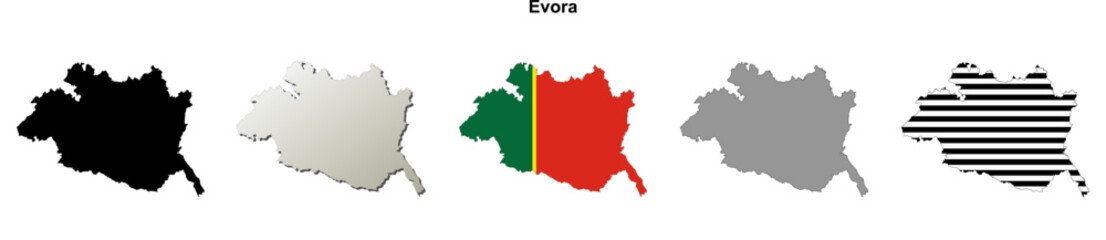 Evora district blank outline map set