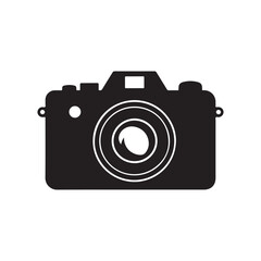 Retro digital photo camera icon with vintage lens on white background