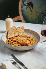 Hot with dressing and fresh vegetables