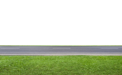 Empty asphalt road with green grass and transparent background