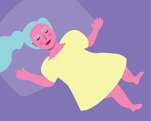 Cute Sleeping Baby in Bed at Night, Flat Vector Stock Illustration with Baby Girl