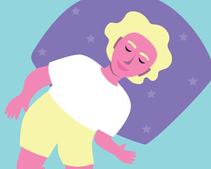 Sleeping Baby in Bed at Night, Flat Vector Stock Illustration with Child as Concept Authentic Family