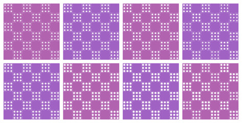 Set of seamless geometric patterns with star and flower shapes. Vector illustration.