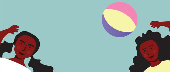 African children with black skin playing with ball as Authentic Family, flat vector stock illustration as copy space template