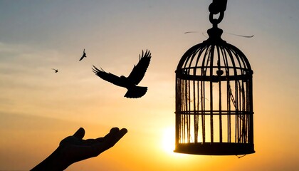 End Human Trafficking with Silhouette of Bird Flying Out of Cage
