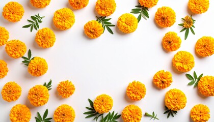 Marigold flowers isolated on a white background. Decorative elements, garland for the 