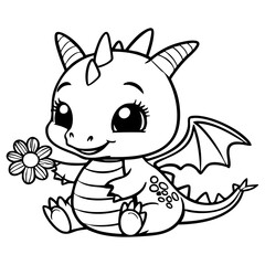 Cute Baby Dragon Holding Flower in a Magical World