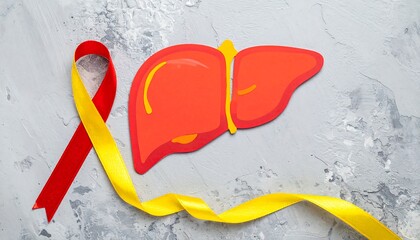 Stylized Liver with Red and Yellow Ribbon for World Hepatitis Day