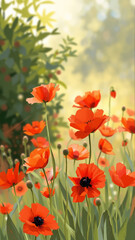 Fototapeta premium Red poppies growing in the field in summer