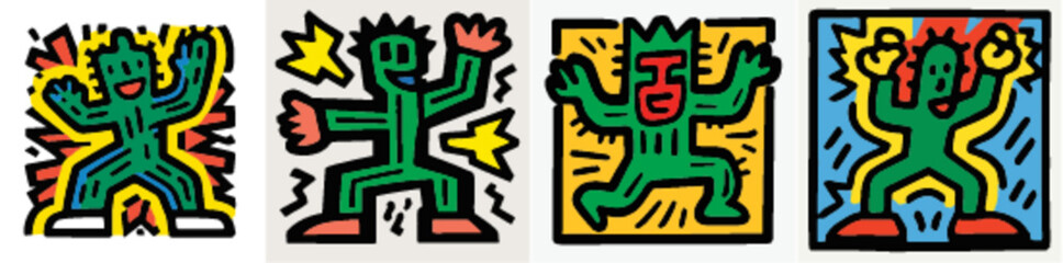 Vibrant Hand-Drawn Doodle Illustrations of Colorful Characters