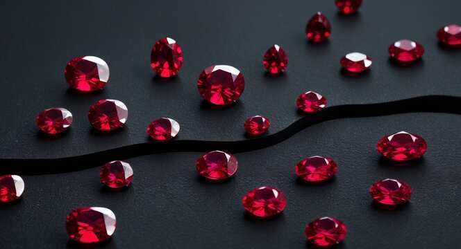 Sparkling Ruby Collection on Dark Background, Exquisite Gemstones for Jewelry Design