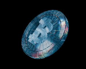 3d blue dispersed  glass coin render