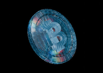 3d blue dispersed  glass coin render