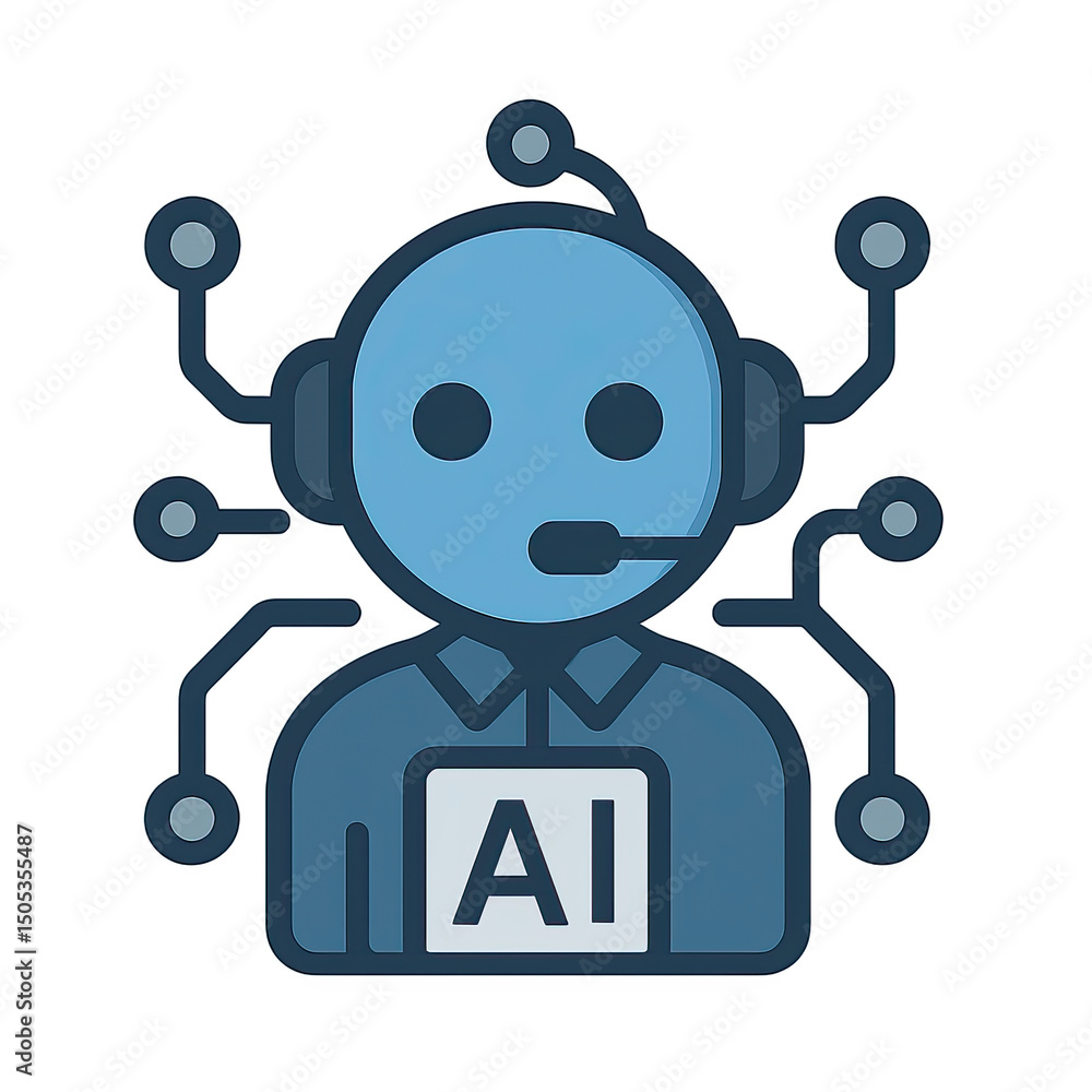 Poster ai customer support robot icon with network connections
