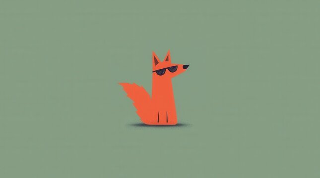 Minimalist fox with geometric sunglasses in clean orange-pink design on simple dotted background