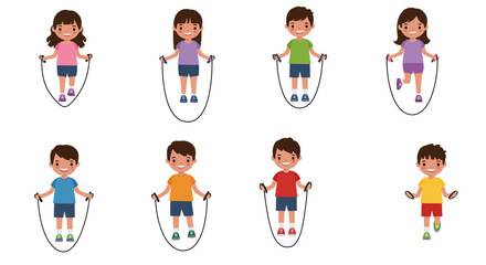 Cheerful Children Skipping Rope in Various Colorful Outfits Joyful Activity