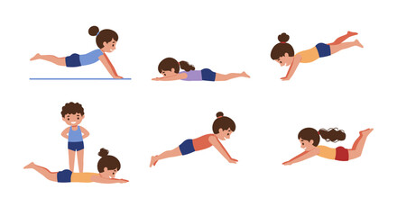 Colorful Children Performing Various Yoga and Fitness Poses