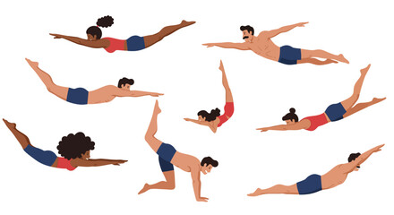 Diverse Individuals Performing Aquatic Exercises A Colorful Illustration