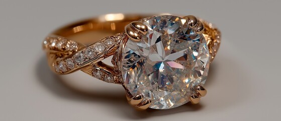 A big stone in the middle of a ring made of gold and diamonds