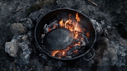 Cooking over campfire