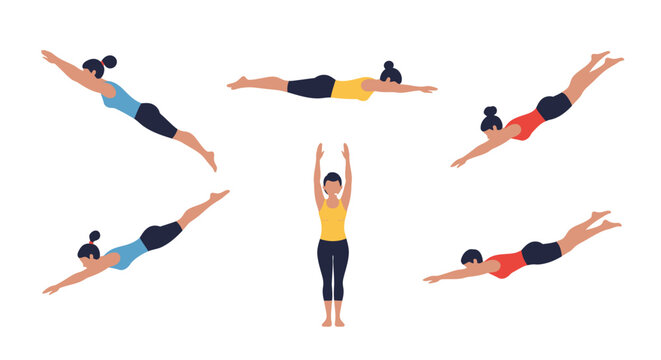 Diverse Yoga and Swimming Poses for Women