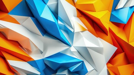 Fototapeta premium Abstract vibrant 3D polygonal artwork featuring blue, white, and orange geometric shapes