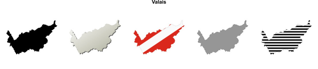 Valais canton blank outline map set