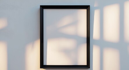 Minimalist Black Frame Mockup on White Textured Wall with Window Shadows, Simple Decor