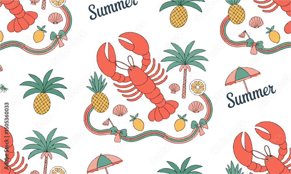 Fototapete modern vector illustration style featuring various hand-drawn summer themes, easily editable and sca