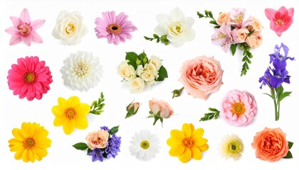 Different beautiful flowers isolated on white, set 
