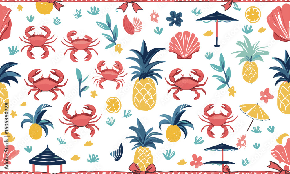Fototapete Modern vector illustration style featuring various hand-drawn summer themes, easily editable and scalable.
