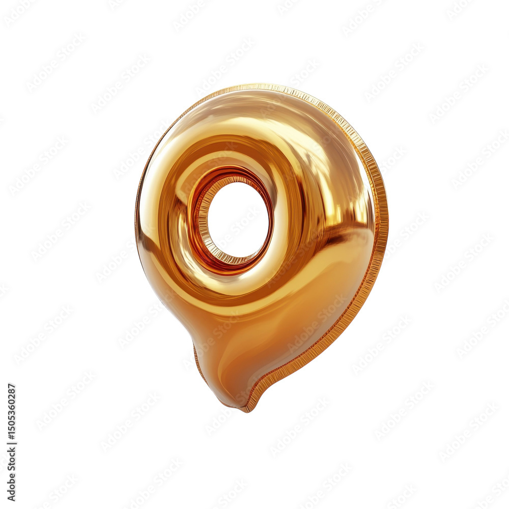 Poster a glimmering golden balloon number zero floating playfully in the darkness on transparent background