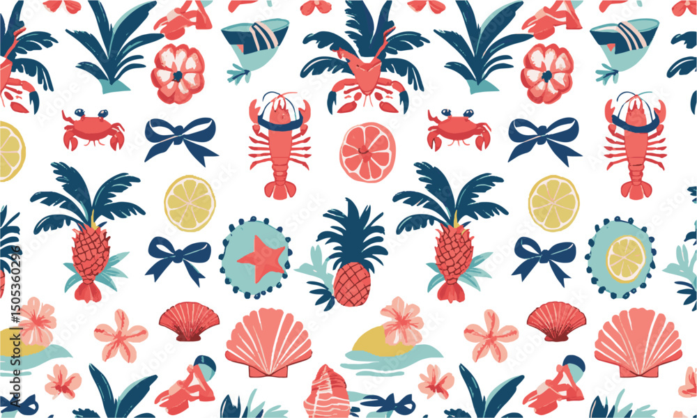 Fototapete modern vector illustration style featuring various hand-drawn summer themes, easily editable and sca