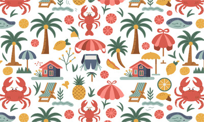 Obraz premium Modern vector illustration style featuring various hand-drawn summer themes, easily editable and scalable.