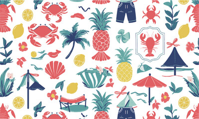 Modern vector illustration style featuring various hand-drawn summer themes, easily editable and scalable.