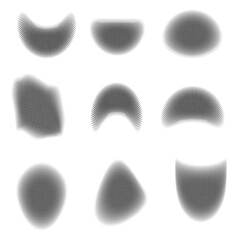 Abstract dotted halftone shape collection. Black and white digital halftone gradient pattern. Elements on white background for business, education and technology. Elements for the design.