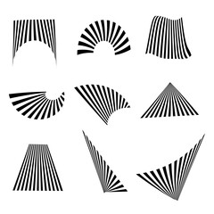 Set contemporary stripe line art, geometric shape in monochrome. Art form design for wall art, decoration, wallpaper.Strokes, bends, lines.
