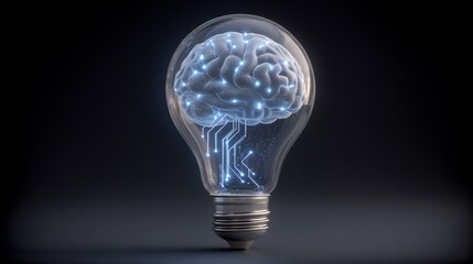 Illuminated brain inside a clear light bulb.