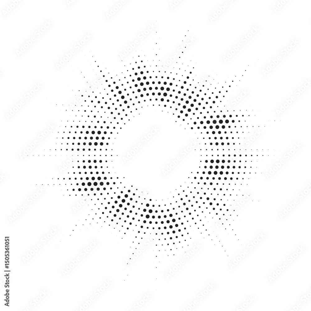 Aufkleber Halftone circle frame background set. Round border Icon using halftone random circle. Grunge circular stain. Vector illustration.