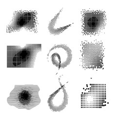 Abstract dotted halftone shape collection. Shape in monochrome contemporary stripe line art, geometrik.Elements on white background for business, education and technology. 