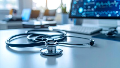 Stethoscope on doctors desk.