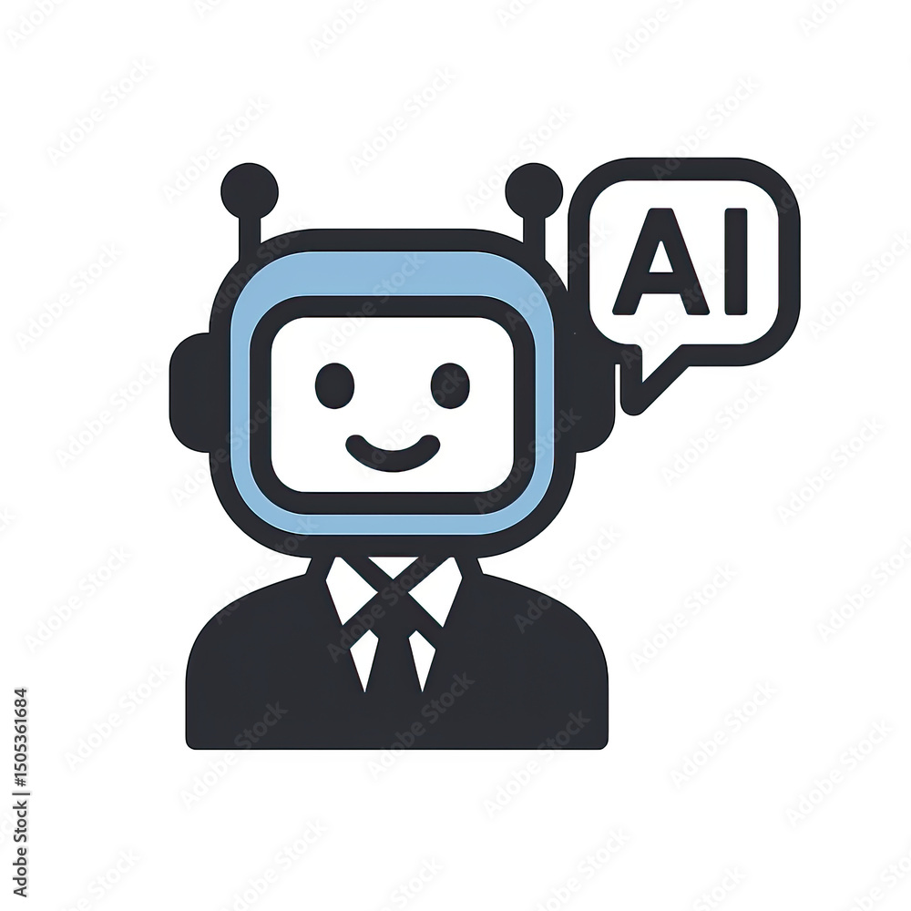 Poster friendly ai robot icon in dark background