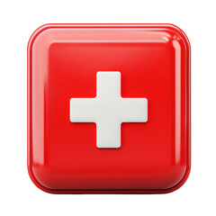 Fototapeta premium A bold red button with a white cross invoking healing and emergency on transparent background