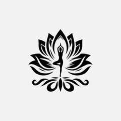 Fototapeta premium Serene yoga practitioner silhouette gracefully positioned within intricate lotus flower mandala vector design