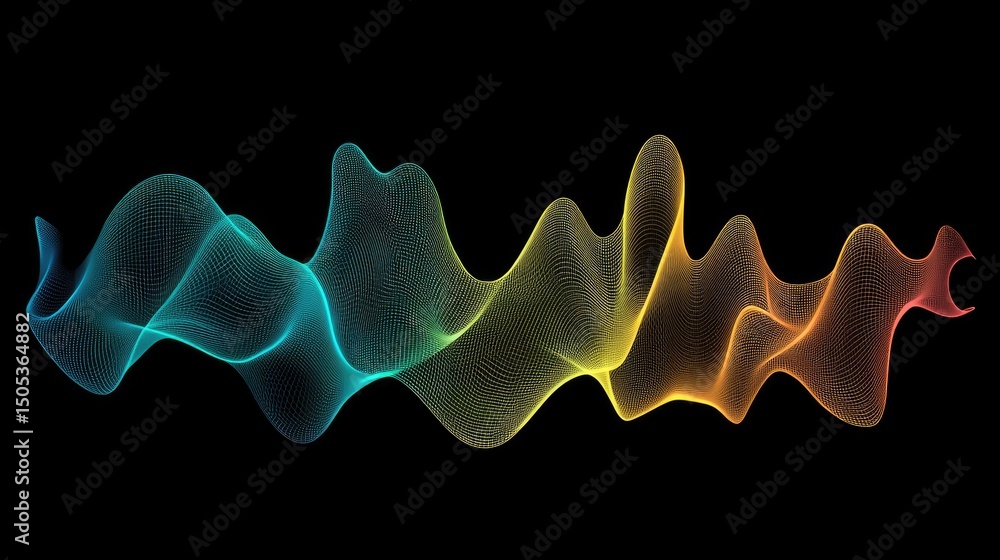 Poster abstract colorful wave pattern on black background